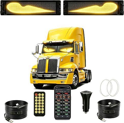 2Pcs 23.23 x 4.72In Programmable LED Eyes for Car Windshield, Anti Peel Off in High Temp, App & Remote Control, RGB Custom Pixel Screen, USB‑Powered,Gift for SUV, Golf Cart, Truck & Sedan in Kuwait