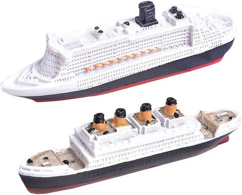 Cpinmicn Miniature Cruise Ship Model, White and Black,2PCS, 5.12 x 1.18 x 1.57 inches, Decorative Ocean Liner Replica for Landscape Scenes in Kuwait
