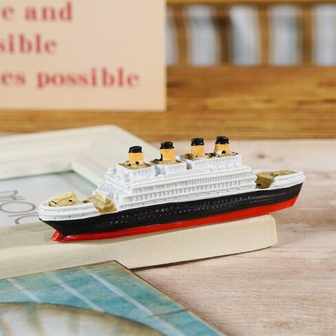 Cpinmicn Miniature Cruise Ship Model, White and Black,2PCS, 5.12 x 1.18 x 1.57 inches, Decorative Ocean Liner Replica for Landscape Scenes in Kuwait