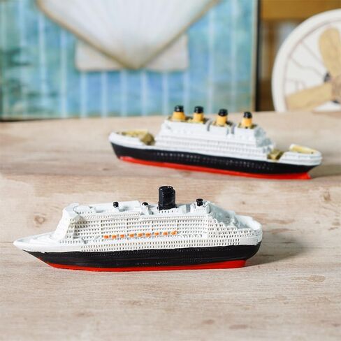 Cpinmicn Miniature Cruise Ship Model, White and Black,2PCS, 5.12 x 1.18 x 1.57 inches, Decorative Ocean Liner Replica for Landscape Scenes in Kuwait