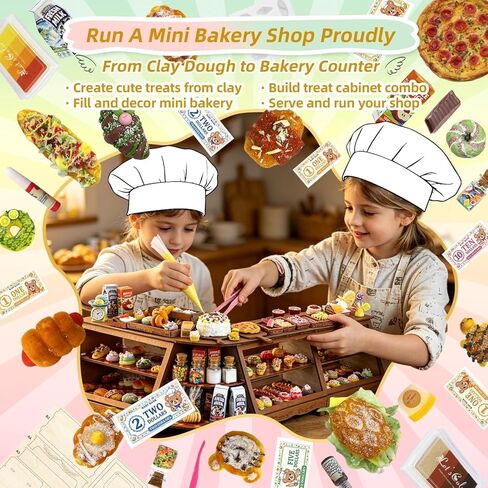 iLAND Fun Craft Kits for Kids Cute Clay Bakery Shop DIY Set، ألعاب الأطفال الإبداعية الفتيات 6-8-10، 1: 6 ألعاب طعام مصغرة تناسب شكل الدمية 9-12"، أفضل هدية عيد ميلاد جديدة للفتيات في سن 7 9 11 in Kuwait