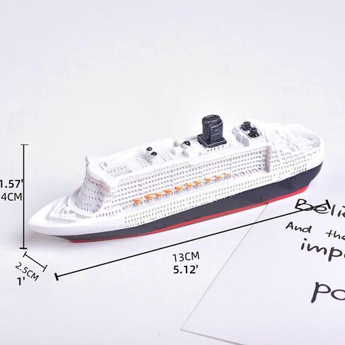 Cpinmicn Miniature Cruise Ship Model, White and Black,2PCS, 5.12 x 1.18 x 1.57 inches, Decorative Ocean Liner Replica for Landscape Scenes in Kuwait