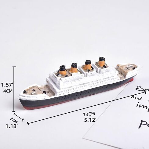 Cpinmicn Miniature Cruise Ship Model, White and Black,2PCS, 5.12 x 1.18 x 1.57 inches, Decorative Ocean Liner Replica for Landscape Scenes in Kuwait