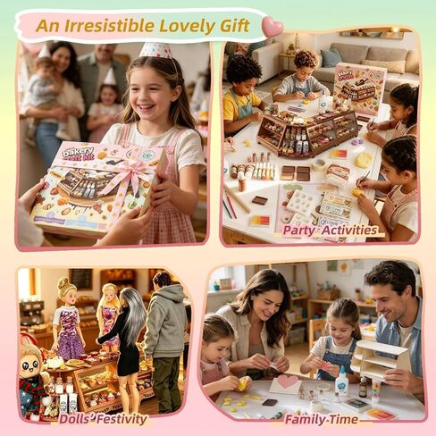 iLAND Fun Craft Kits for Kids Cute Clay Bakery Shop DIY Set، ألعاب الأطفال الإبداعية الفتيات 6-8-10، 1: 6 ألعاب طعام مصغرة تناسب شكل الدمية 9-12"، أفضل هدية عيد ميلاد جديدة للفتيات في سن 7 9 11 in Kuwait
