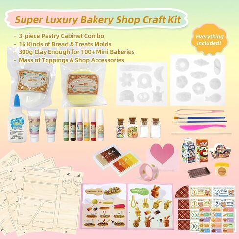 iLAND Fun Craft Kits for Kids Cute Clay Bakery Shop DIY Set، ألعاب الأطفال الإبداعية الفتيات 6-8-10، 1: 6 ألعاب طعام مصغرة تناسب شكل الدمية 9-12"، أفضل هدية عيد ميلاد جديدة للفتيات في سن 7 9 11 in Kuwait