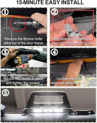 مقابض للإمساك بمصابيح LED لسيارة Ford Bronco 2026 2021-2025، مصابيح بمقبض من سبائك الألومنيوم لملحقات الإضاءة الداخلية برونكو ذات 4 أبواب (المقاعد الأمامية والخلفية - 4 عبوات) in Kuwait
