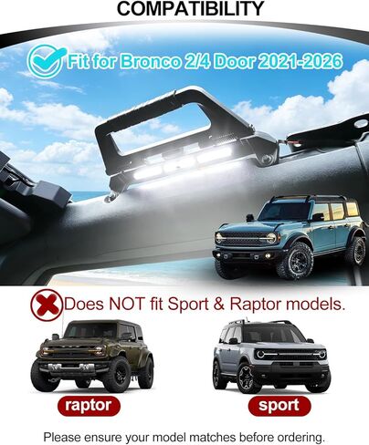 مقابض للإمساك بمصابيح LED لسيارة Ford Bronco 2026 2021-2025، مصابيح بمقبض من سبائك الألومنيوم لملحقات الإضاءة الداخلية برونكو ذات 4 أبواب (المقاعد الأمامية والخلفية - 4 عبوات) in Kuwait