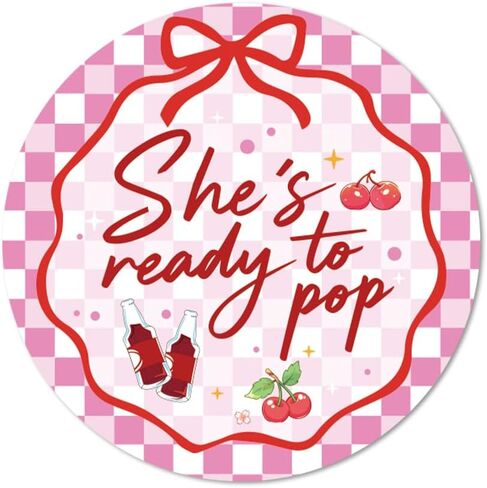 60 Pcs She's Ready to Pop Baby Shower Stickers - 2 Inch Round Pink Bow Soda Theme Party Favor Labels for Gender Reveal, Thank You Gift Tags for Popcorn Bags, Cups & Treats in Kuwait