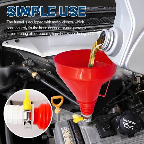 Hovom 1 Set Funnel for Automotive Use, Car Plastic Funnel with 39.4-Inch Long Hose & Mesh Filter, Wide Mouth Flexible Oil Funnels for Fuel, Gas, Gasoline, Water, Transmission Fluid, Liquid (1 Set) in Kuwait