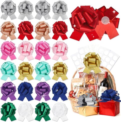 24 pcs Large Gift Bow Pull Bow 6", Glitter Gift Wrapping Metallic Present Bow Ribbon 6inchs Adhesive Gift Warp Bows for Baskets Wedding Christmas Wedding Valentine Easter Party (Mixed Colors-DL) in Kuwait