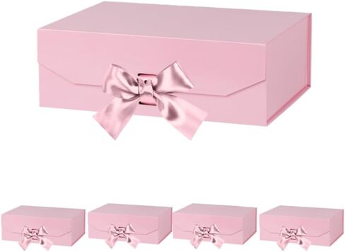 GoooodGift صندوق هدايا وردي مع شريط 1 قطعة 8x7X3.3 بوصة صندوق هدايا صغير مع غطاء إغلاق مغناطيسي مستطيل قابل للطي صناديق هدايا فاخرة لعيد الأم، أعياد الميلاد، حشو ورق ممزق in Kuwait