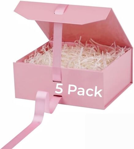 GoooodGift Pink Gift Box with Ribbon 1 Pcs 8x7X3.3 Inch Small Gift Box with Lid Magnetic Closure Rectangle Collapsible Luxury Gift Boxes for Mother's Day、Birthdays、Shredded Paper Filler in Saudi Arabia