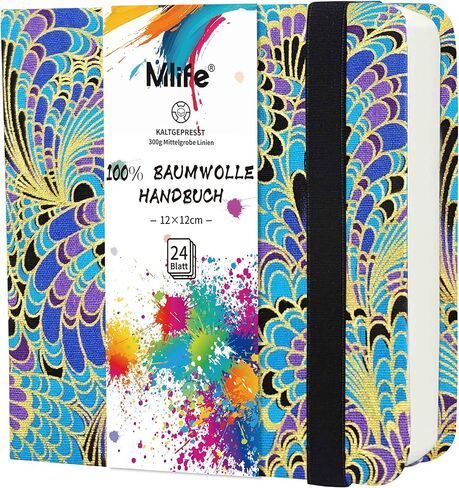 دفتر رسم ألوان مائية مربع من Mlife، قطن 100%، 300 جرامًا لكل متر مربع/140 رطل، خالي من الأحماض، مجلة ألوان مائية للفنانين البالغين والطلاب، 4.7 * 4.7 بوصة (ريش أزرق) in Kuwait