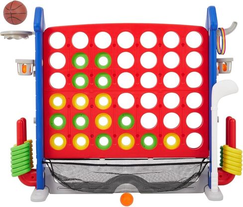 Giant 4 in a Row Game,Adjustable Height Board Jumbo 4-in-a-Row Game with Quick-Release Slider,Mini Basketball,Golf & Ring Toss Set for Family Party, Outdoor & Indoor in Kuwait