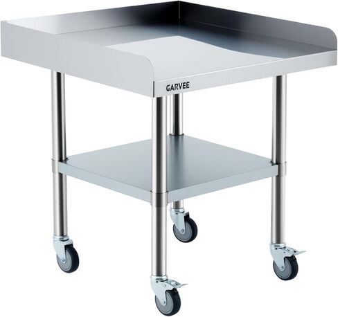 PrecisionAuto Heavy-Duty Stainless Steel Commercial Work Table with Wheels – Adjustable Undershelf, 3-Sided Backsplash, NSF Certified Prep Station for Restaurant, Kitchen, Garage – 24x24 Inches in Kuwait