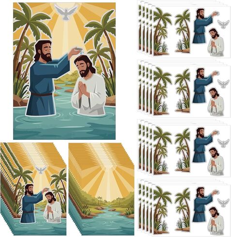 Resurhang 48 Pcs/24 Set 2026 Vbs Baptism of Jesus Crafts Illumination Theme for Fun Home Activities Vacation Bible School Baptism Sticker Scene DIY Crafts for Easter Sunday School Church Party Gifts in Kuwait