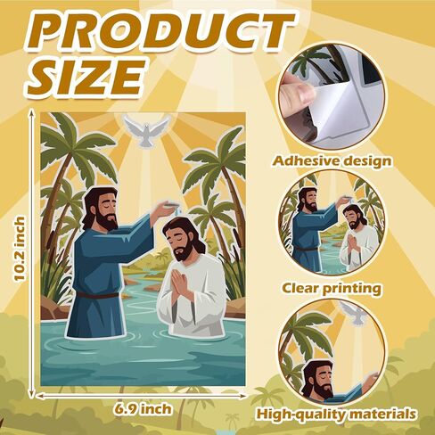 Resurhang 48 Pcs/24 Set 2026 Vbs Baptism of Jesus Crafts Illumination Theme for Fun Home Activities Vacation Bible School Baptism Sticker Scene DIY Crafts for Easter Sunday School Church Party Gifts in Kuwait
