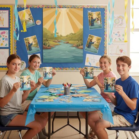Resurhang 48 Pcs/24 Set 2026 Vbs Baptism of Jesus Crafts Illumination Theme for Fun Home Activities Vacation Bible School Baptism Sticker Scene DIY Crafts for Easter Sunday School Church Party Gifts in Kuwait