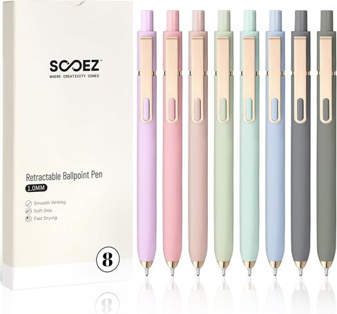 عبوة من 8 أقلام حبر جاف من Sooez، أقلام حبر سوداء متوسطة الحجم مقاس 1.0 مم، قلم كتابة ناعم لليوميات، قلم لطيف ذو قبضة ناعمة للنساء، الممرضات، اللوازم المدرسية المكتبية، هدايا للمعلمين الصغار، متعدد الألوان in Kuwait