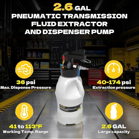 KJE 10L Transmission Fluid Pump and Oil Extractor Tool Kit, Pneumatic Transmission Fluid Pump, 2-Way Vacuum Fluid Evacuator Kit with 15 PCS ATF Filler Adapters and 5 Hoses for Automotive Use in Kuwait