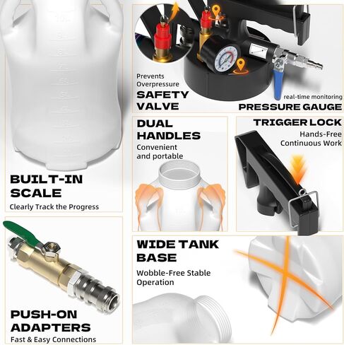 KJE 10L Transmission Fluid Pump and Oil Extractor Tool Kit, Pneumatic Transmission Fluid Pump, 2-Way Vacuum Fluid Evacuator Kit with 15 PCS ATF Filler Adapters and 5 Hoses for Automotive Use in Kuwait