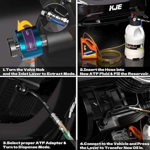 KJE 10L Transmission Fluid Pump and Oil Extractor Tool Kit, Pneumatic Transmission Fluid Pump, 2-Way Vacuum Fluid Evacuator Kit with 15 PCS ATF Filler Adapters and 5 Hoses for Automotive Use in Kuwait