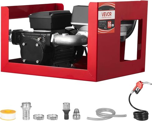 VEVOR Fuel Transfer Pump 110V, 16 GPM 60 L/min, AC Electric Oil Transfer Pump for Diesel Kerosene Biodiesel, with Meter, Auto Fuel Nozzle & 2 Hoses, 45 ft/13.7 m Lift, for Vehicles, Construction Sites in Kuwait
