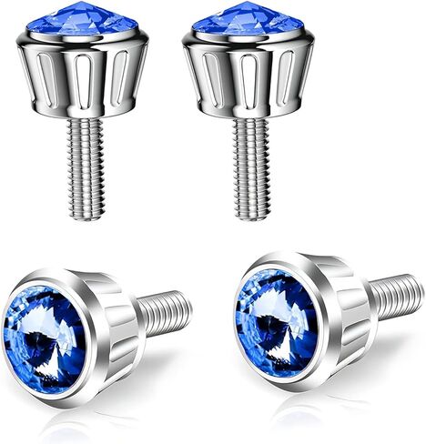 WZP 4 PCS License Plate Screws Fastener Kit, Aluminum Anti Theft Security Screw Caps, Sparkling Bling License Rhinestones Plate Frame Bolt Kit, Universal Car Decor Accessories for Most Cars (White) in Kuwait