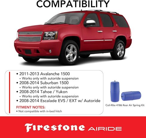طقم النوابض الهوائية الخلفية Firestone Airide 4186 Coil-Rite يناسب 2008-2014 سوبربان تاهو يوكون إسكاليد ESV EXT | 5-25 رطل لكل بوصة مربعة | سعة تحميل 1000 رطل | لا يوجد تركيب الحفر in Kuwait