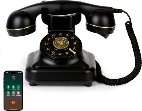 Vintage Bluetooth Phone, Retro Desk Telephone with Gold Accents, Loud Nostalgic Ringtones, Bluetooth Connects to Smartphone for Home & Office, Black in Kuwait