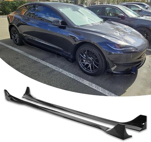 طقم تنانير جانبية مقسمة للشفاه الأمامية لسيارة Tesla Model 3 2017-2023، موديل 3 مصد الشفاه الأمامي، ملحقات تنورة جانبية موديل 3 لعام 2017 2018 2019 2020 2021 2022 2023 (أسود لامع) in Kuwait