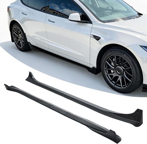طقم تنانير جانبية مقسمة للشفاه الأمامية لسيارة Tesla Model 3 2017-2023، موديل 3 مصد الشفاه الأمامي، ملحقات تنورة جانبية موديل 3 لعام 2017 2018 2019 2020 2021 2022 2023 (أسود لامع) in Kuwait