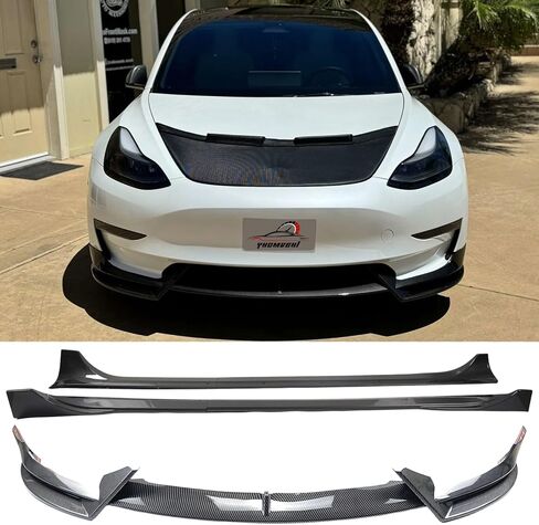 طقم تنانير جانبية مقسمة للشفاه الأمامية لسيارة Tesla Model 3 2017-2023، موديل 3 مصد الشفاه الأمامي، ملحقات تنورة جانبية موديل 3 لعام 2017 2018 2019 2020 2021 2022 2023 (أسود لامع) in Kuwait