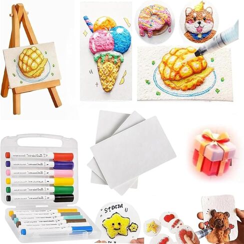 Kzictrs Magic Puffy Paint Kit, 3D Drawing Magic Canvas Sponge, Puffy Popcorn Drawing Texture Painting Kit, DIY Bubble Pens Kit for Painting,Art,Craft Supplies (Square) in Kuwait