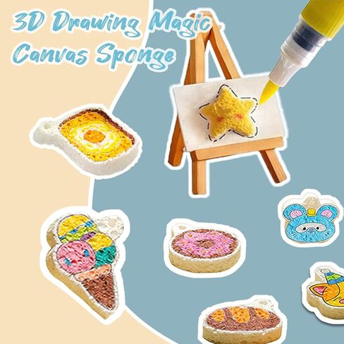 Kzictrs Magic Puffy Paint Kit, 3D Drawing Magic Canvas Sponge, Puffy Popcorn Drawing Texture Painting Kit, DIY Bubble Pens Kit for Painting,Art,Craft Supplies (Square) in Kuwait