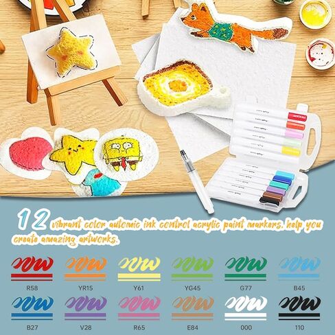 Kzictrs Magic Puffy Paint Kit, 3D Drawing Magic Canvas Sponge, Puffy Popcorn Drawing Texture Painting Kit, DIY Bubble Pens Kit for Painting,Art,Craft Supplies (Square) in Kuwait