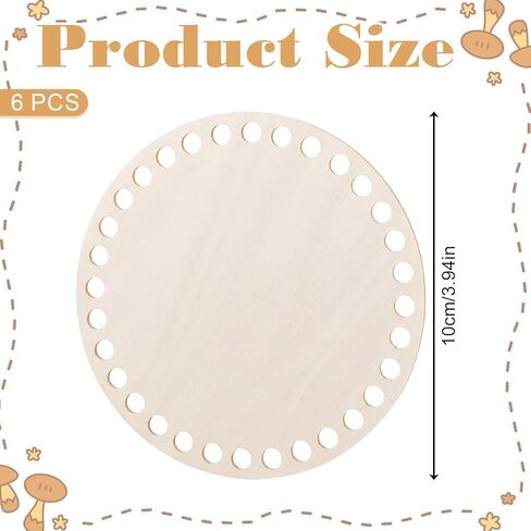 JJUNW 6 Pcs 4" Round Crochet Basket Base Wooden Basket Bottoms for DIY Craft Weaving Making Supplies Home Decoration in Kuwait