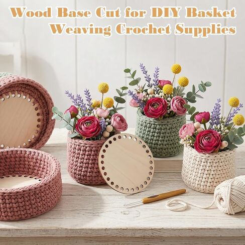 JJUNW 6 Pcs 4" Round Crochet Basket Base Wooden Basket Bottoms for DIY Craft Weaving Making Supplies Home Decoration in Kuwait