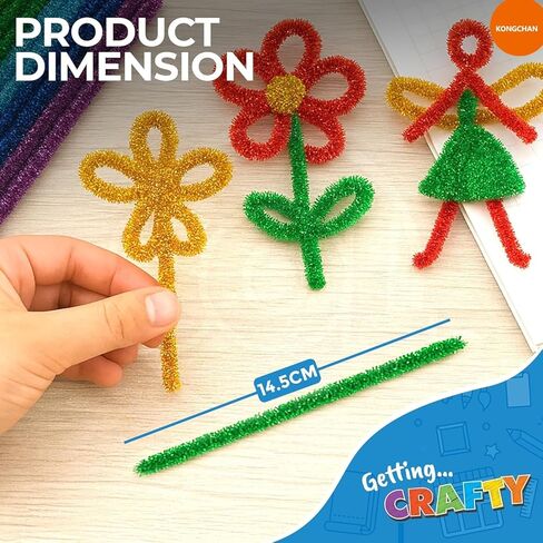 Glitter Pipe Cleaners for Crafts, 300 Pack 15 Assorted Colors, Glittery Chenille Stems, DIY Art Supplies Pipe Cleaners for Decorations, Creative Projects, Party Favors (6 mm x 12 Inch) in Kuwait