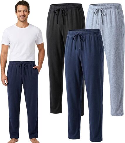 BROOKLYN VERTICAL 3-Pack Mens Sleep & Loungewear Pant|Soft Comfortable Cotton|Drawstring Pull|Pockets|Many Colors|Small-3XL in Saudi Arabia