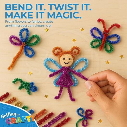 Glitter Pipe Cleaners for Crafts, 300 Pack 15 Assorted Colors, Glittery Chenille Stems, DIY Art Supplies Pipe Cleaners for Decorations, Creative Projects, Party Favors (6 mm x 12 Inch) in Kuwait