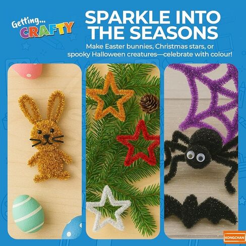 Glitter Pipe Cleaners for Crafts, 300 Pack 15 Assorted Colors, Glittery Chenille Stems, DIY Art Supplies Pipe Cleaners for Decorations, Creative Projects, Party Favors (6 mm x 12 Inch) in Kuwait
