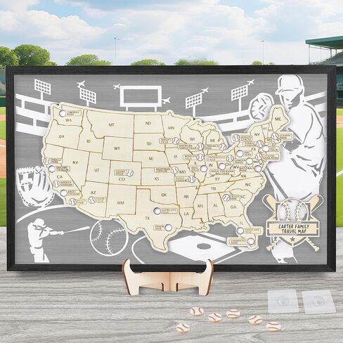 Baseball Stadium Map,USA Travel Map with Pins,Baseball Decor,Sports Memorabilia US Ballparks Travel Tracker,United States Maps for Wall,Baseballs Gift for Men Boys MLB Fans Baseballism (Gray) in Kuwait