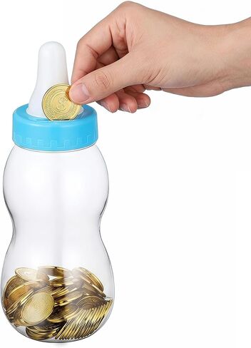 DOITOOL Baby Bottle Piggy Bank مقاس 11 بوصة: جرة حلوى عملاقة قابلة للتعبئة وجرة توفير، بنك كبير من البلاستيك الخنزير الكبير لاستحمام الطفل، ديكور الحضانة، ديكور عيد الميلاد والتعميد (أزرق) in Kuwait