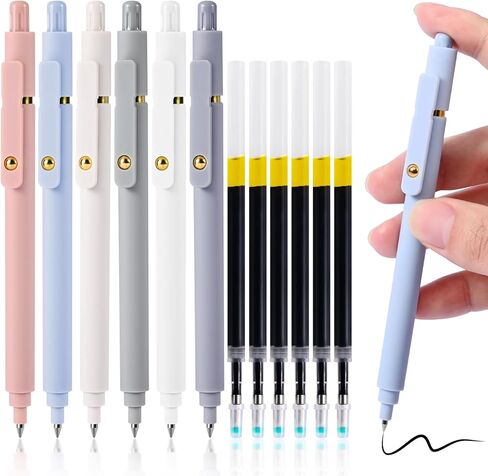 Gel Pens, 6 Pack 0.5mm Fine Point Pen Black Ink with 6 Refills, Quick Dry & No Smear, Smooth Writing Pens for Journaling, School, Aesthetic Office Supplies, Nurse Pens in Kuwait