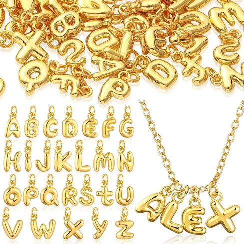 Tondiamo 52 Pcs 18 K Gold Bubbled A- Z Alphabet Letter Charms Initial Pendant Letters for Jewelry Making 3D Bubble Slide Glitter Trendy Chunky Charms Women DIY Bracelet Necklace Earrings in Kuwait