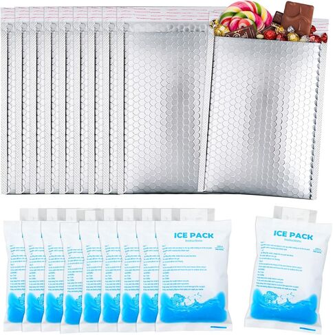 30 Pack Reusable Insulation Bags 10 Pcs Thermal Bags Bulk 8 x 10 Inch and 20 Pcs Ice Packs 4 x 6 Inch Thermal Bubble Mailer Dry Ice Packs Insulated Shipping Cool(Basic Style,Silver) in Kuwait