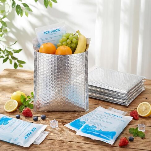 30 Pack Reusable Insulation Bags 10 Pcs Thermal Bags Bulk 8 x 10 Inch and 20 Pcs Ice Packs 4 x 6 Inch Thermal Bubble Mailer Dry Ice Packs Insulated Shipping Cool(Basic Style,Silver) in Kuwait