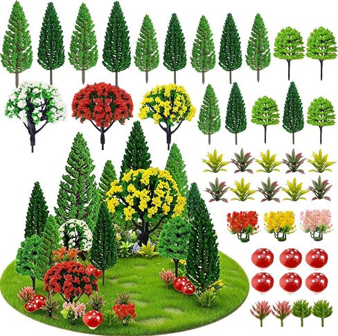 36pcs Model Trees Mixed Model Flower Trees Railroad Scenery Diorama Tree Mushroom for DIY Crafts Landscape Train Railroad Decorations Fairy Garden Trees Supplies in Kuwait
