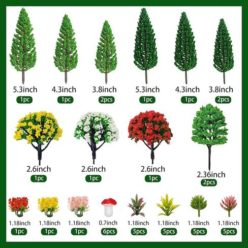 36pcs Model Trees Mixed Model Flower Trees Railroad Scenery Diorama Tree Mushroom for DIY Crafts Landscape Train Railroad Decorations Fairy Garden Trees Supplies in Kuwait